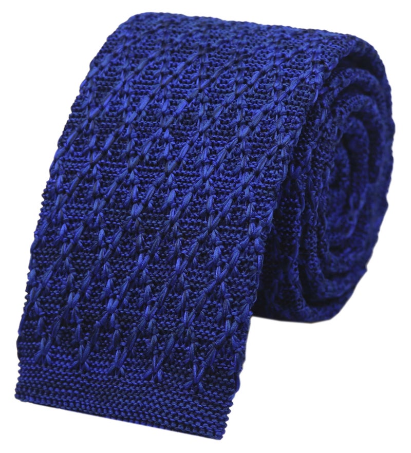Elfeves Men's Royal Blue Eco-friendly Silk Ties Extra Long Knit Necktie Solid 58 Inches Gift For World Microfiber Skinny Ties - Image 1